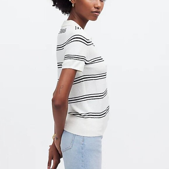Madewell Polo Button Up Relaxed Fit Sweater Tee Black Stripe Size XS NWT - Picture 3 of 9